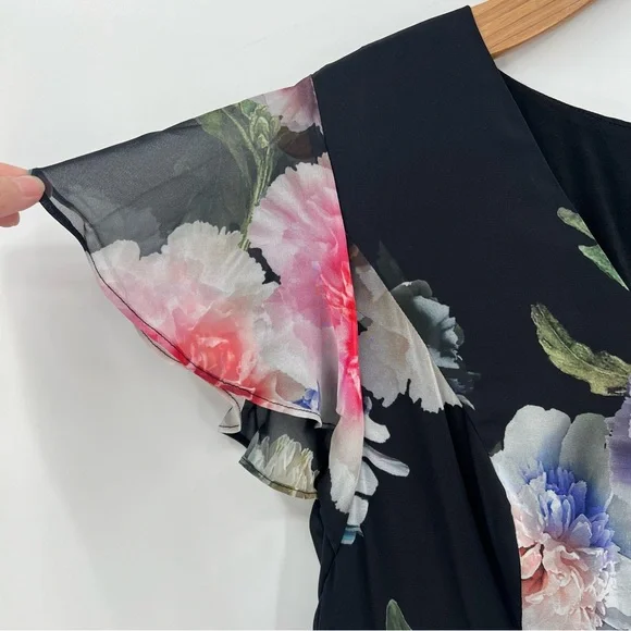 Adrianna Papell Floral Overlay Maxi Wide Leg Jumpsuit in Black Multi Size 16 - Picture 8 of 16